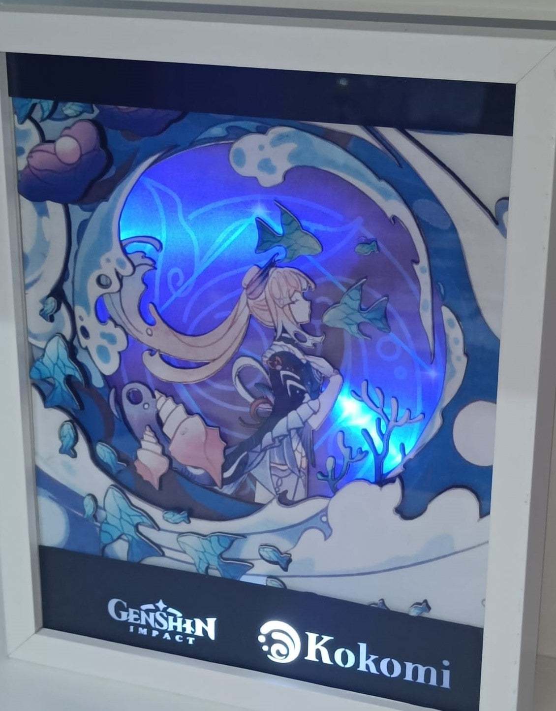 Kokomi lightbox from Genshin Impact with hand-crafted frame and enchanting illumination.