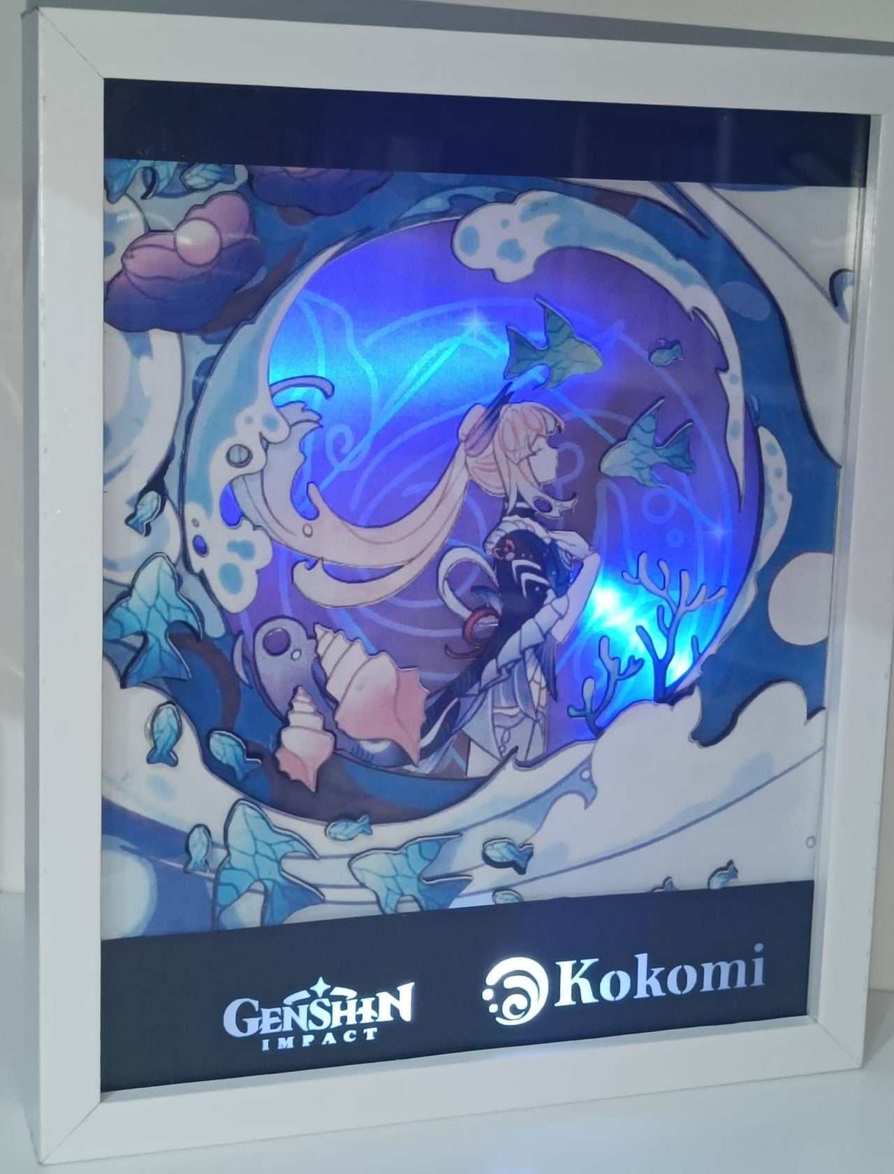 Handcrafted Genshin Impact Kokomi lightbox with enchanting glow.