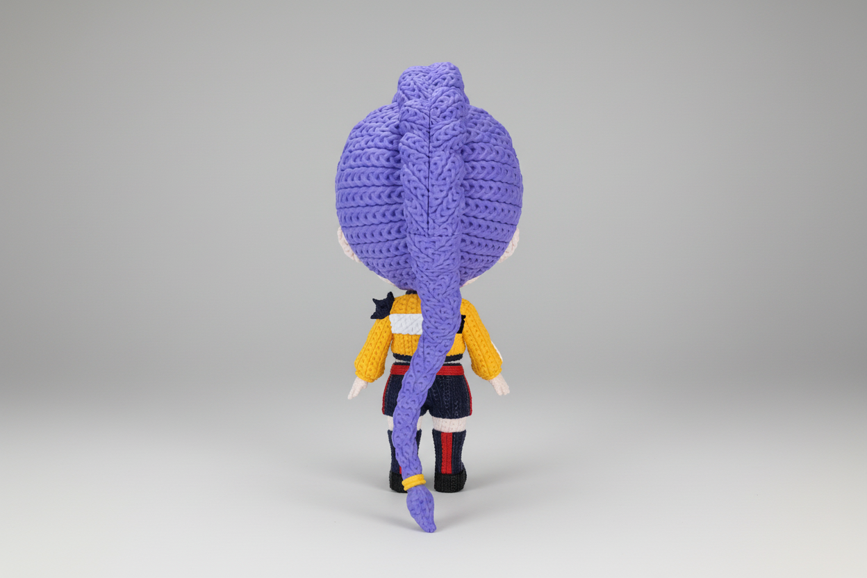 Dettaglio texture effetto filato statua Rumi crochet