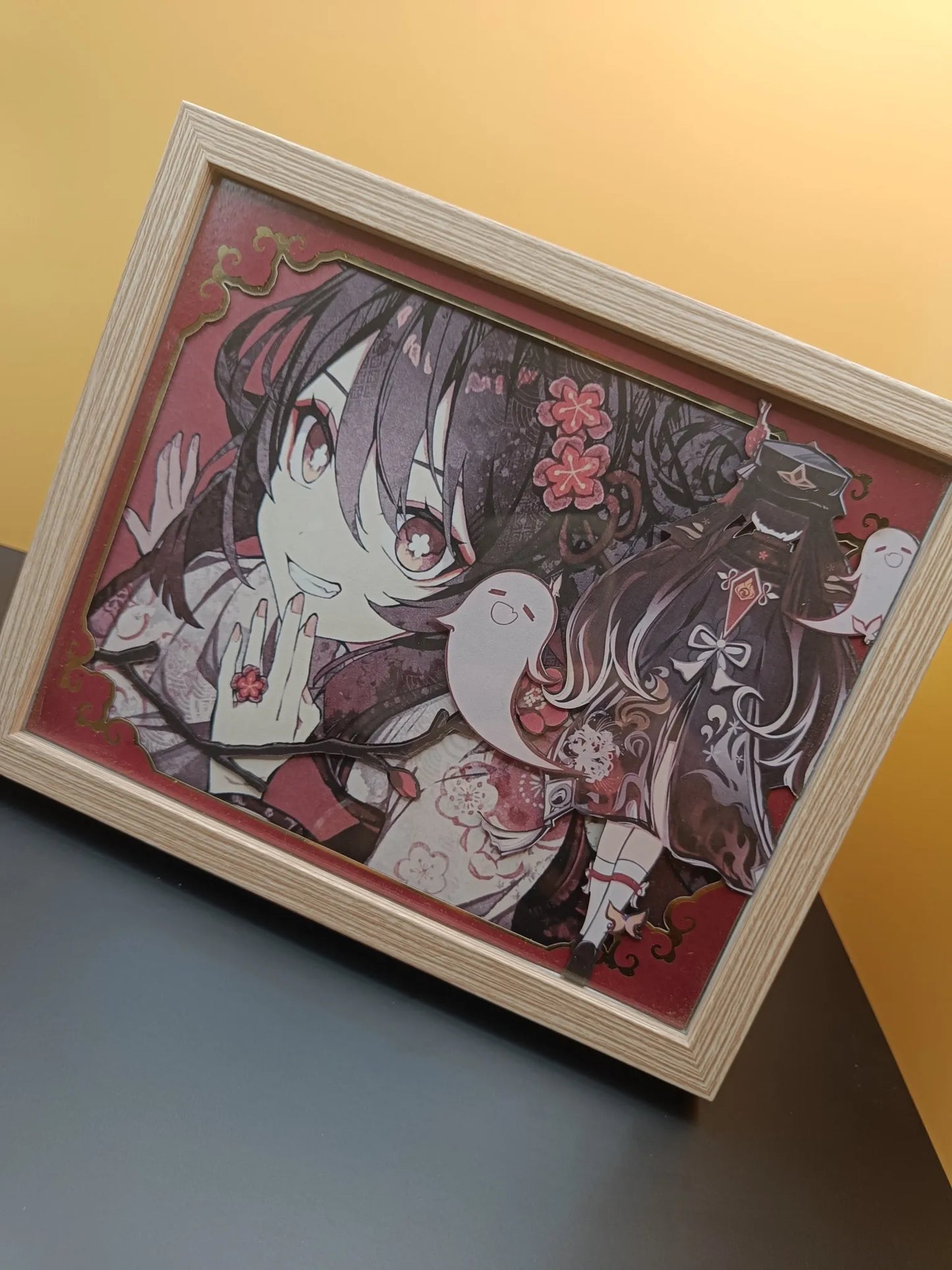 cornice decorativa Hu Tao fatta a mano – Genshin Impact, prospettiva inclinata