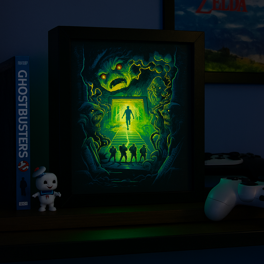 Lightbox ghostbusters - il portale infernale accesa, luce verde