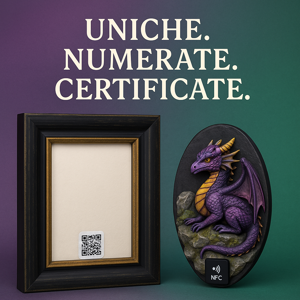 arte da collezione creazioni 3D uniche numerate certificate con QR code e NFC