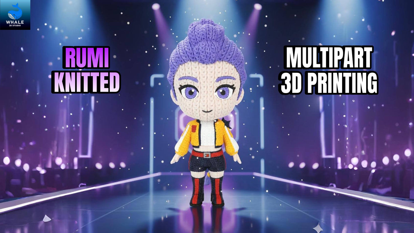 Statua Rumi crochet vista frontale su sfondo scenografico