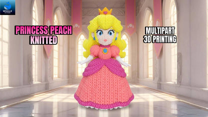 Statua Peach crochet vista frontale su sfondo chiaro in stile kawaii