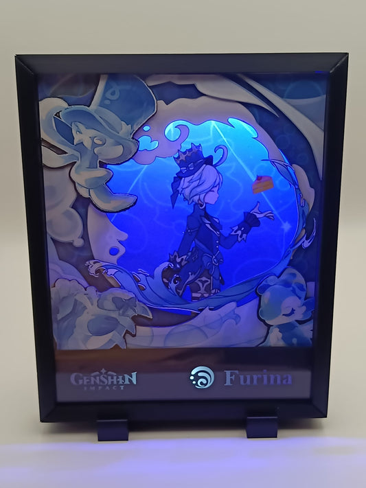 Dettaglio del personaggio Furina con illuminazione LED