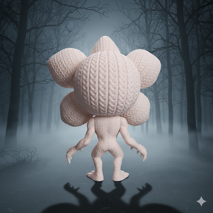 Vista posteriore statua Demogorgone crochet con texture effetto filato