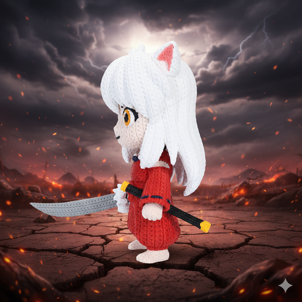 Statua Inuyasha crochet decorazione anime da collezione