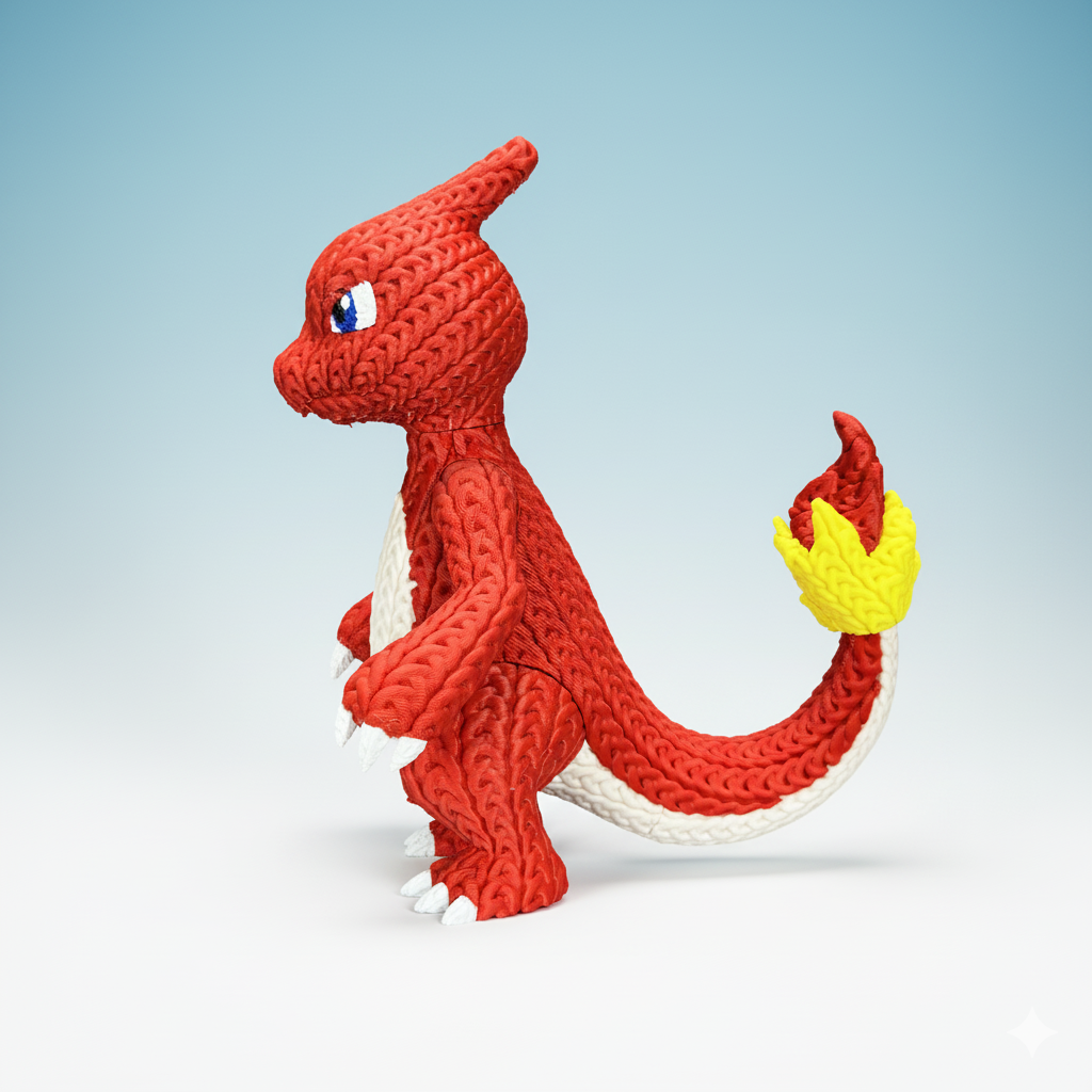 Charmeleon Statuina 3D Stile Crochet | Statua Pokémon da Collezione