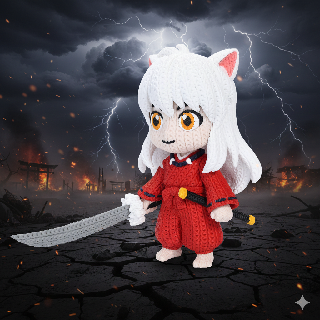 Dettaglio volto statua Inuyasha crochet stile anime
