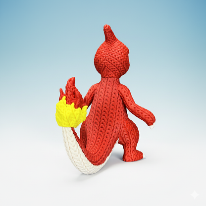 Charmeleon Statuina 3D Stile Crochet | Statua Pokémon da Collezione