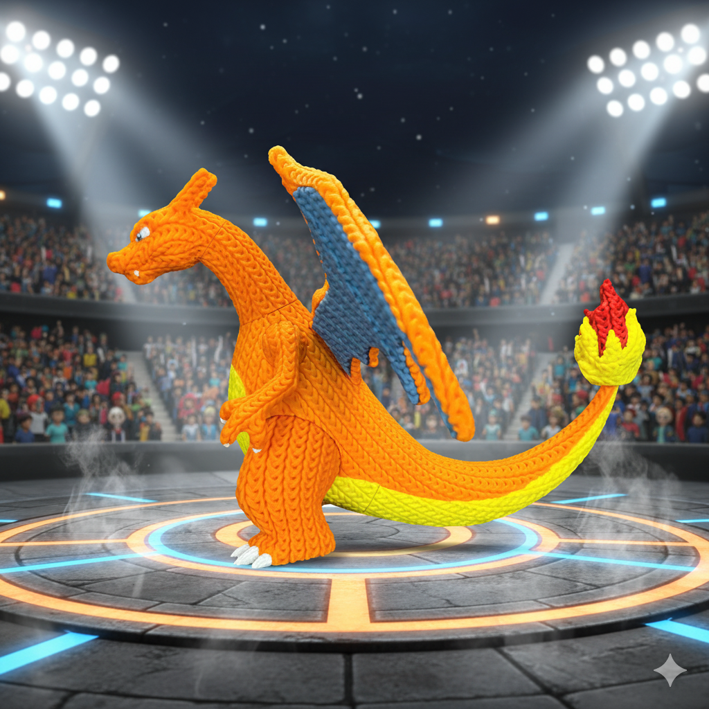 Charizard Stile Crochet – Statua 3D Artigianale Pokémon da Collezione