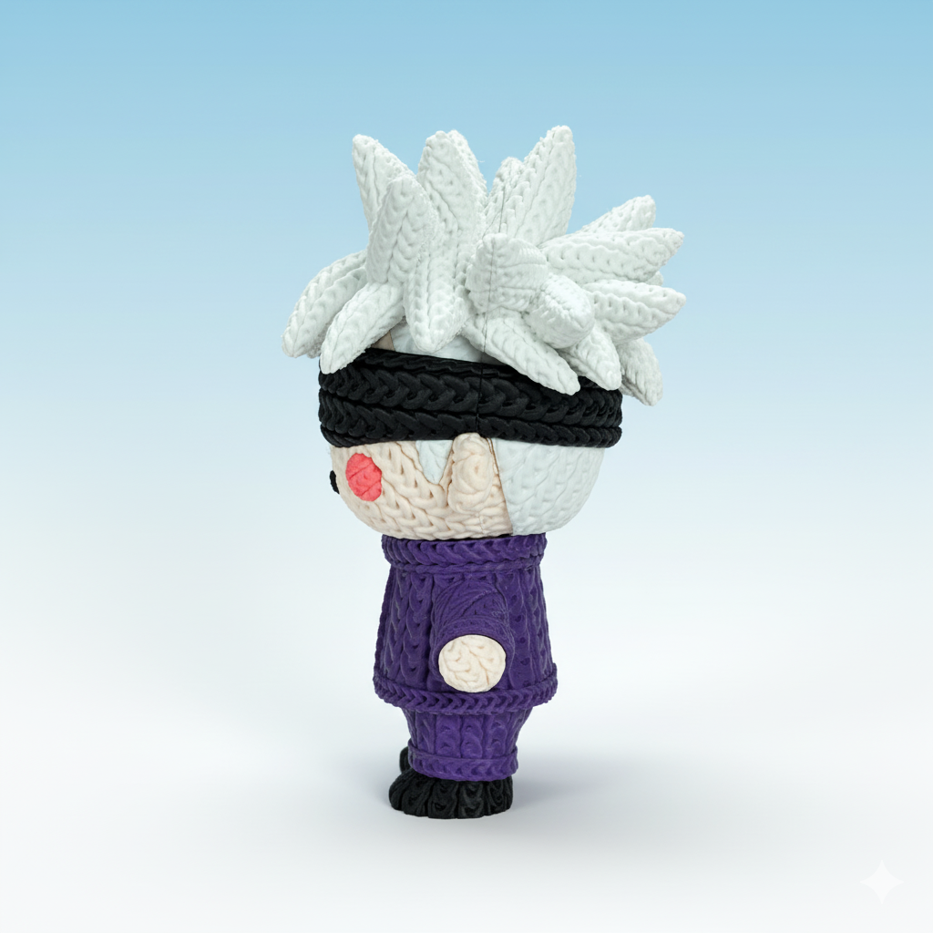 “Gojo Satoru crochet handmade – decorazione da collezione ispirata a Jujutsu Kaisen”