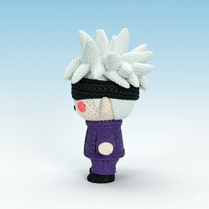 “Gojo Satoru crochet handmade – decorazione da collezione ispirata a Jujutsu Kaisen”