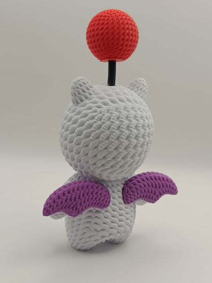 Retro della statua Moogle crochet con ali viola 