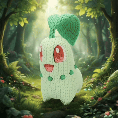 Chikorita in Stile Crochet - Creatura Ispirata al Mondo Pokémon | Decorazione Nerd