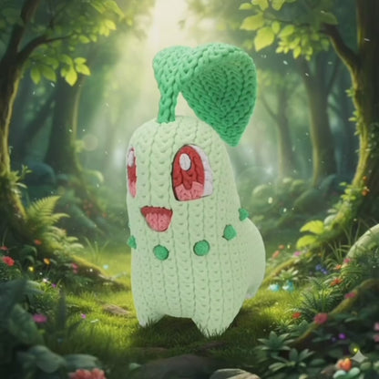 Chikorita in Stile Crochet - Creatura Ispirata al Mondo Pokémon | Decorazione Nerd