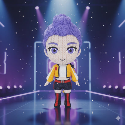 Vista frontale statua Rumi crochet in stile idol pop
