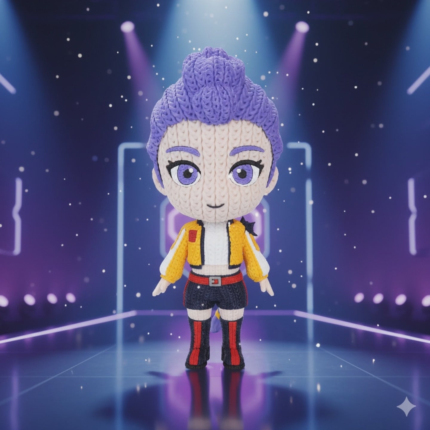 Vista frontale statua Rumi crochet in stile idol pop