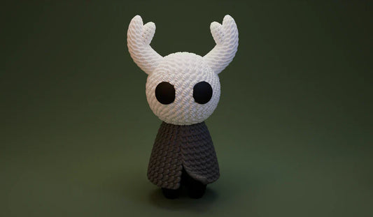 Statua Hollow Knight, stile crochet con sfondo verde