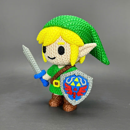 Dettaglio volto statua Link stile crochet ispirata a Zelda