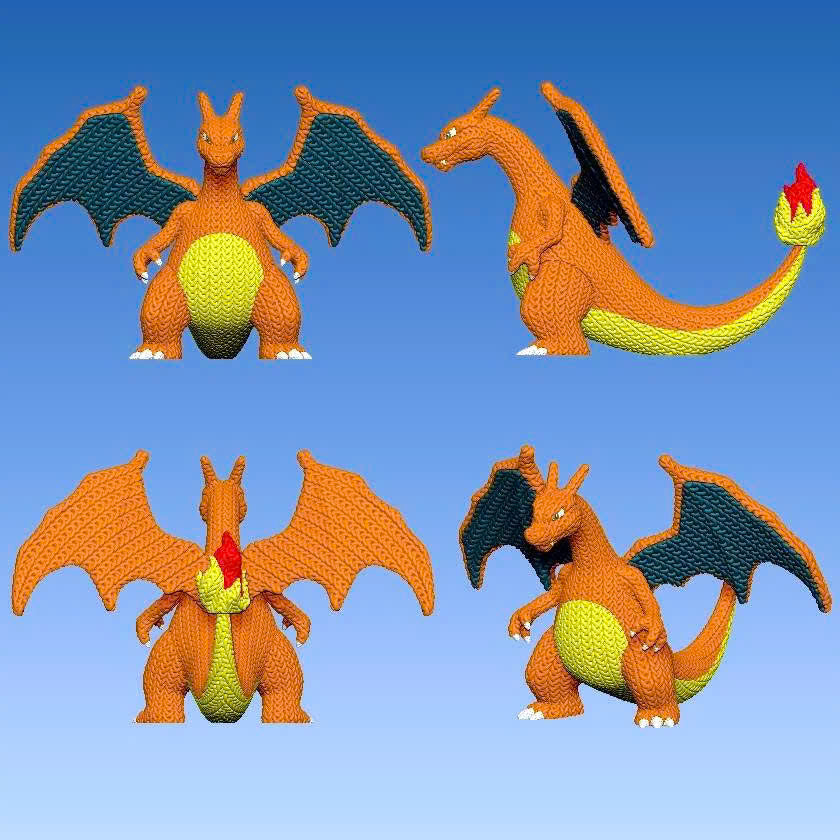 Charizard Stile Crochet – Statua 3D Artigianale Pokémon da Collezione