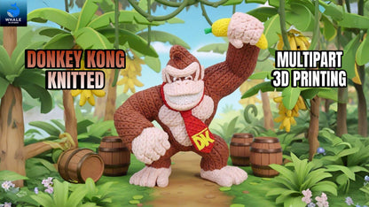 Statua Donkey Kong crochet vista frontale in ambientazione jungle