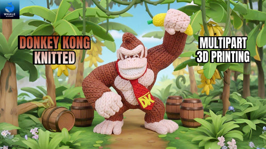 Statua Donkey Kong crochet vista frontale in ambientazione jungle